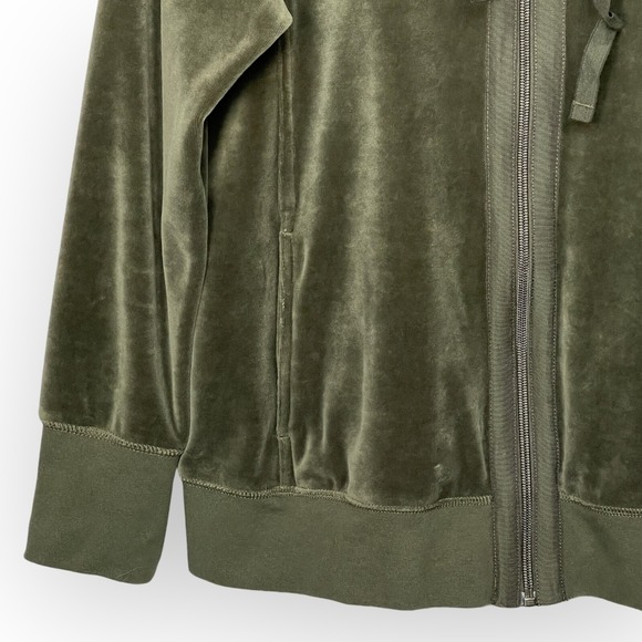 Eddie Bauer Hooded Full Zip Sweater Women Size PM Green Pocket Velvet Velour - Picture 5 of 11